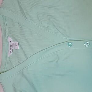 Athleta Uptempo Ribbed Mint Green Henley Top. Thumb Holes. Small.